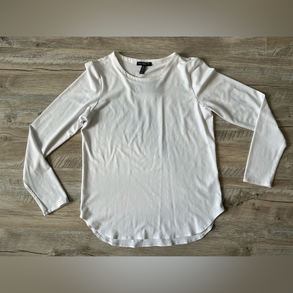 NWT Eileen Fisher Crew Neck Long Sleeve Top  White MP
